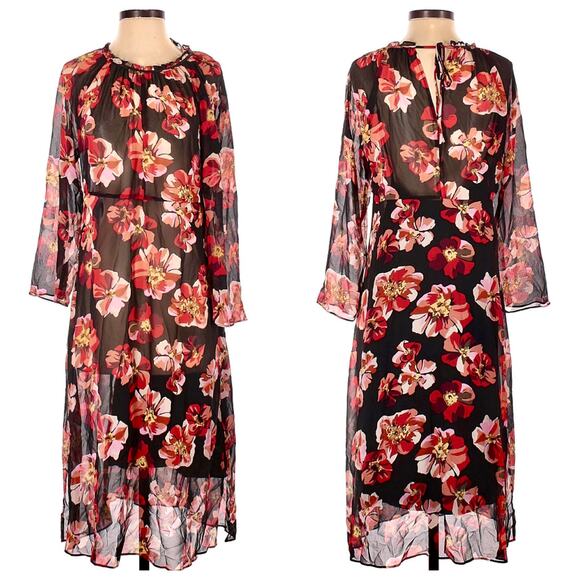 MADEWELL Bohemian Black & Red Floral Rose Summer Dress – Medium - Picture 7 of 15